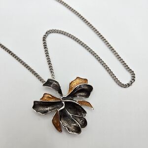 SARAH COVENTRY Enamel Orchid Flower Pendant Necklace 1980s